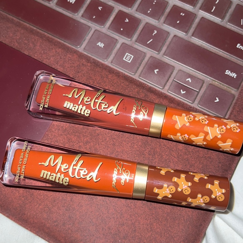 Too faced melted matte gingerbread man & gingerbread girl